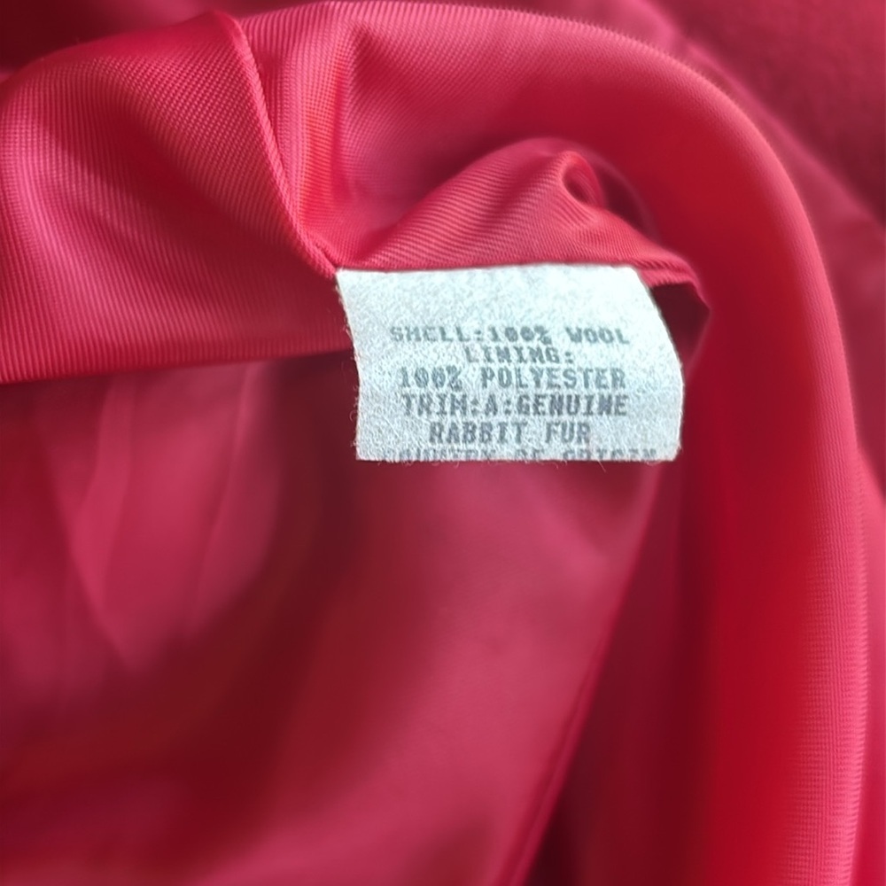 Donnybrook red and black 100% wool coat with genuine fur trim hood size 12 - Picture 11 of 16